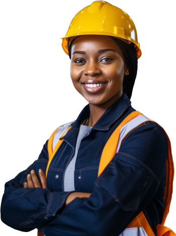 Female wearing a hard hat and hi vis vest